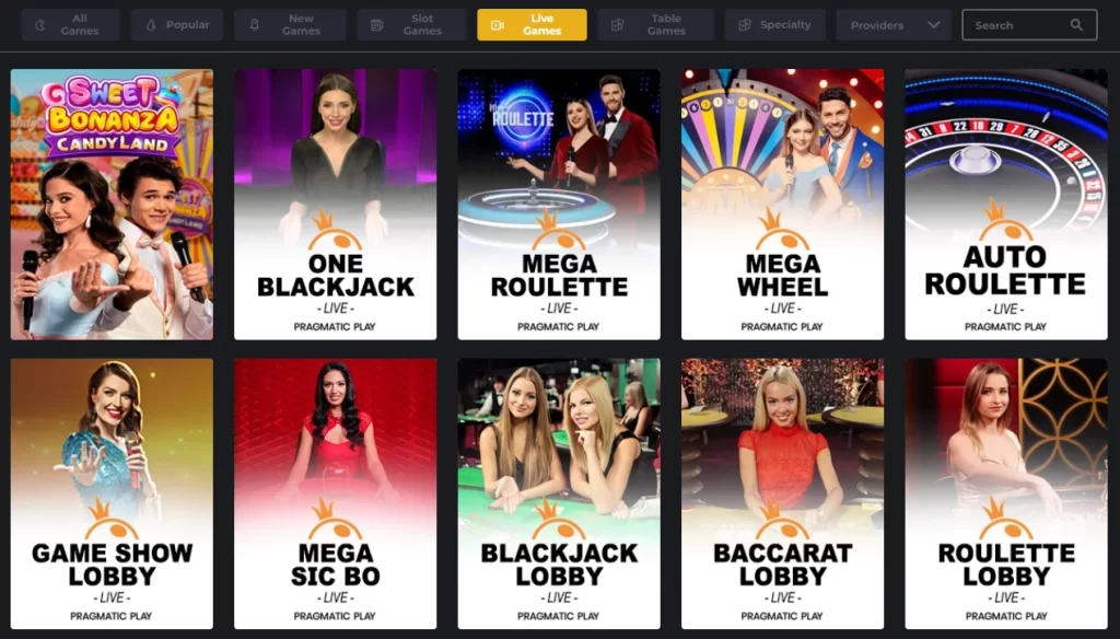 RoyalReels Live Casino Section with Game Logo