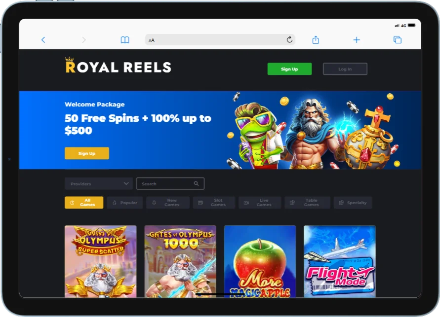 Royal Reels App for Tablets Example